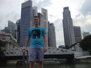 On the river tour, with the Singaporean CBD in the background.