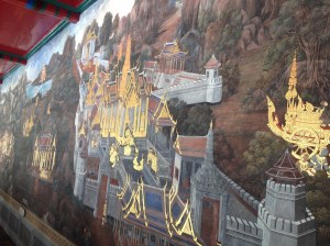 The beautiful hand painted murals that line the outer perimeter of the temple compound.