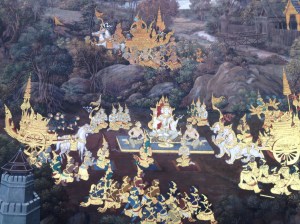 The murals depict the story from an epic poem in Thai mythology.