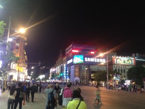 The corner of the main crossing at the start on Wangfujing Street.
