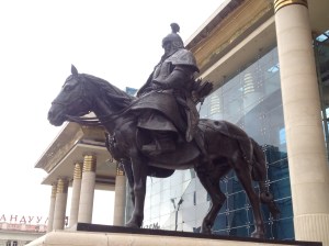 Statue of a horseback archer the Mongolian Empire was infamous for - this sculpture also depicts Chinggis Khan's son.