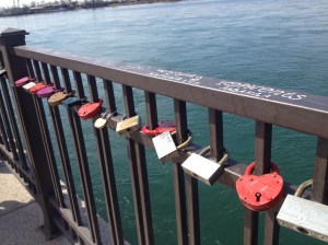 Padlocks on the riverside railing in Irkutsk. 