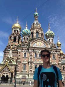 Outside the Church on the Spilled Blood of the Saviour, on a less overcast day.