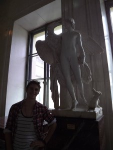 Posing with the statue Kaylah considered my likeness, due to the eagle perched on its shoulder.