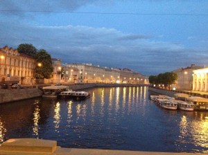 The St Petersburg canals in the twilight as we made our way home from the Blue Oyster.