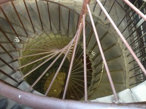 The very stop of the stairs in the cathedral.