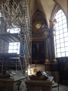 The interior of Riddarholmen church - complete with token scaffolding.