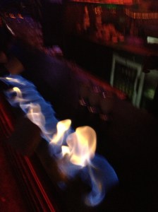 Toasting our marshmallows over the bar. 