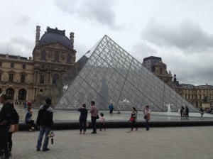 The iconic pyramid structure which serves as an entrance to the Louvre.