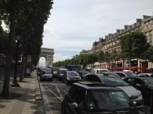 The Champs-Élysées is a busy street.