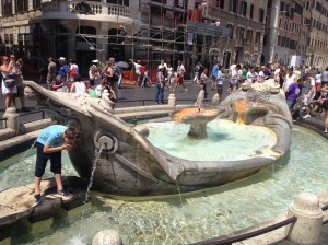 The Barcaccia fountain at Piazza di Spagna. 