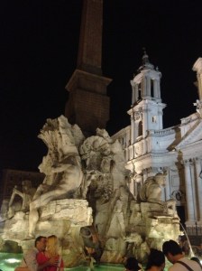 Fontana dei Quattro Fiumi - Fountain of the Four Rivers -  at night. 
