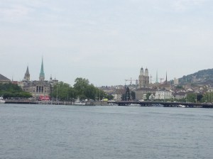 The main centre of Zürich as seen from the ferry on the lake. 