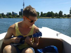 Kathi took a sneaky photograph of me while I was playing the ukulele. 