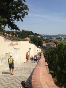 Steps leading down to the exit of the castle tour. 