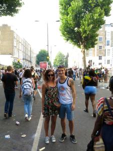 Ellie and I following the crowds through carnival. 