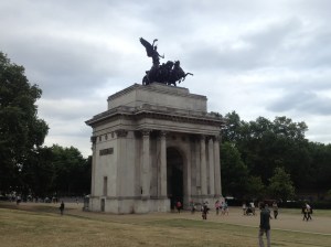 The Wellington Arch, the victory arch proclaiming defeat over Napoleon, was finished in 1827.
