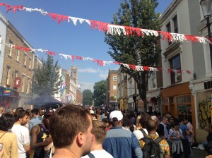 Flags and decorations lined the streets of the entire surrounding area. 
