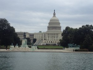 The Capitol building as seen from the side the National Mall. 
