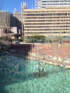 View from inside the fountain on the harbourside. 