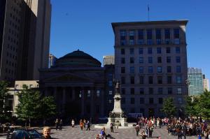 Monument à Maisonneuve, in the middle of Place d'Armes, just across from the Basilica. 