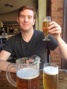 Stuart enjoying a beer after our morning of sightseeing. 