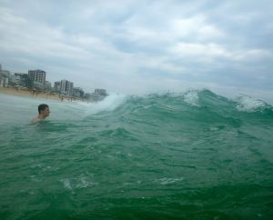 And there's me, diving into the surf.