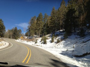 Beginnings of snow on the drive up. 